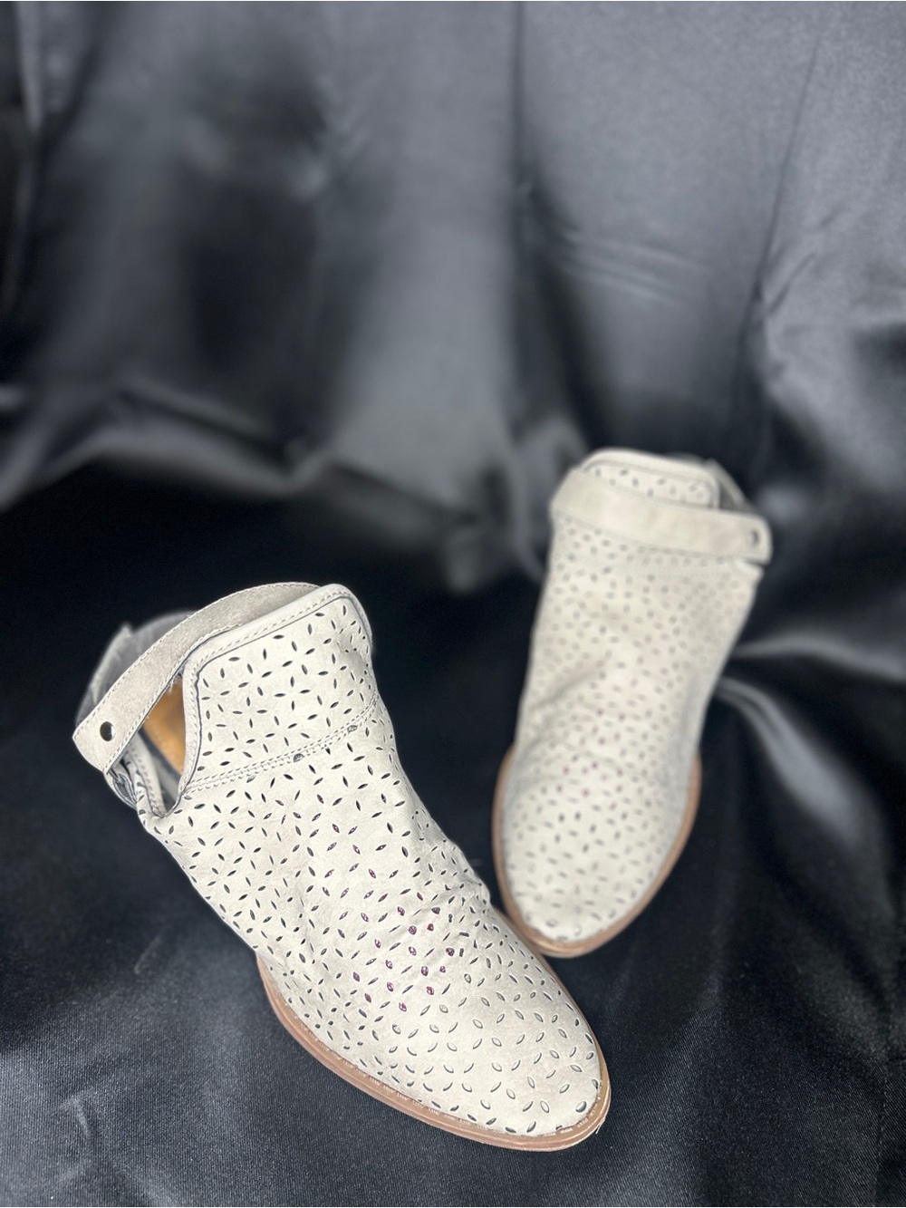 Tan Perforated Ankle Booties with Strap
